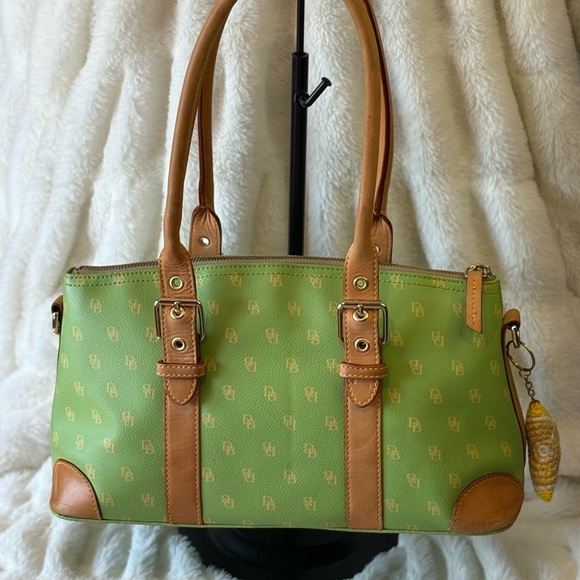Dooney & Bourke Green and Tan Satchel - Picture 2 of 10